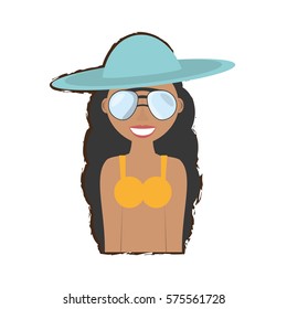 woman swimming suit and sunglasses icon, vector illustration
