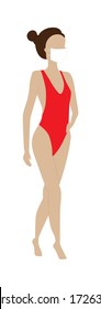 Woman in a swimming suit wearing mask vector illustration. At the beach in times of quarantine covid19