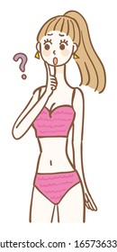A woman in a swimsuit with doubts