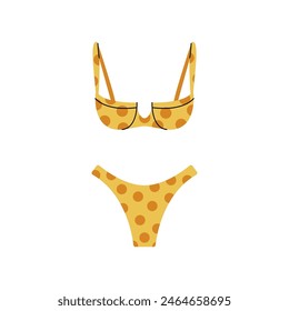 Woman swimsuit. Fashionable female swimwear in contemporary elegant style, colorful beachwear for summer vacation, retro and modern swimwear. Vector flat illustration.