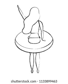 woman in swimsuit with float back view