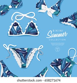 Woman Swimsuit with Flower Pattern : Vector Illustration