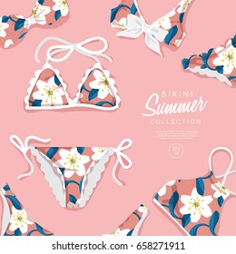 Woman Swimsuit with Flower Pattern : Vector Illustration