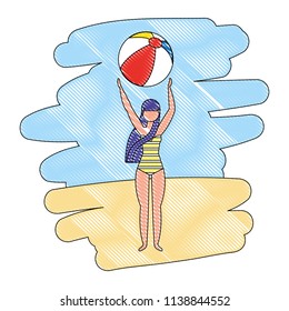 Woman Swimsuit Holding Beach Ball Stock Vector (Royalty Free