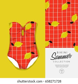 Woman Swimsuit with Lemon Pattern : Vector Illustration