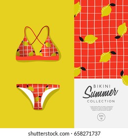 Woman Swimsuit with Lemon Pattern : Vector Illustration