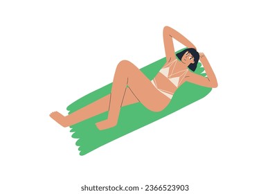 a woman in a swimsuit lies on the sand. rest, summer, sea. hand drawn vector illustration in flat style