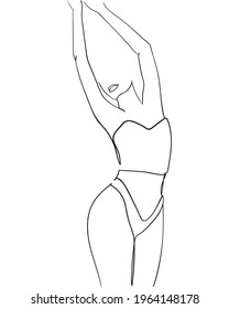Woman in Swimsuit, One Line Drawing. - Vector illustration