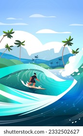 woman in swimwear riding surf board by sea or ocean waves surfing sport summer activity concept