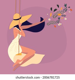 woman in a swing with flowers