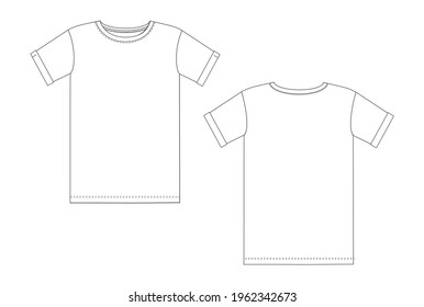 Woman t shirt in vector graphic.
Classic t shirt with cuffs on sleeves and crew neck.Fashion isolated  illustration template.Scheme front and back views.
