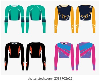 Woman t shirt in vector graphic. Slim fit cheer top crop t shirt with short sleeves and crew neck. Fashion isolated illustration template.Scheme front and back views.