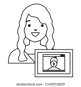 woman with tablet character