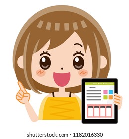 A woman with a tablet PC.