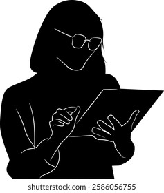 Woman with Tablet Silhouette, Illustration