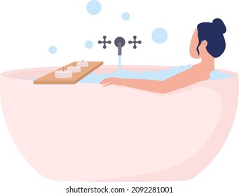 Woman take bath semi flat color vector character. Posing figure. Full body person on white. Relaxing lifestyle isolated modern cartoon style illustration for graphic design and animation