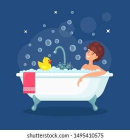 Woman take a bath. Vector cartoon design 