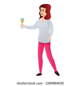 Woman take champagne glass icon. Cartoon of woman take champagne glass vector icon for web design isolated on white background