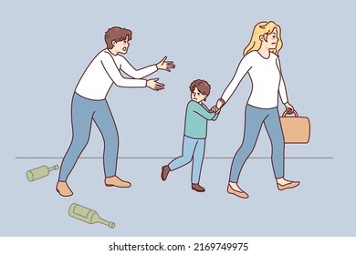 Woman Take Child Leave Alcoholic Husband Stock Vector (Royal image picture