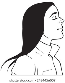 A woman take a deep breath in black and white and vector format.