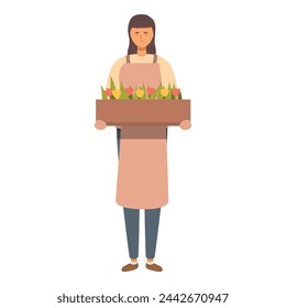 Woman take flowers cart icon cartoon vector. Work for yourself. Smile funny