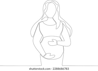 A woman takes care of her pregnancy. Pregnant and breastfeeding one-line drawing