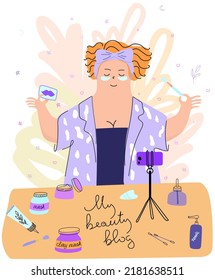 a woman takes care of her skin at home
