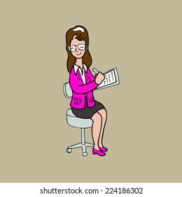 Woman takes note on chair cartoon vector