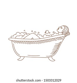 Woman Taking Bath Bubble Hand Line Stock Vector (Royalty Free ...