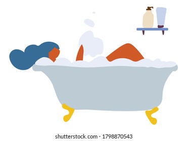 Woman taking Bath Flat Vector