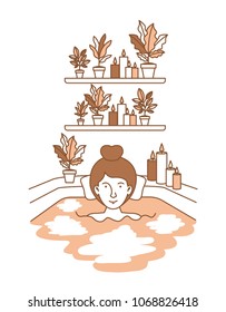 woman taking a bath tub with houseplants