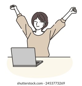 Eine Frau, die eine Pause einlegt und einen Computer