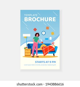 Woman taking care about senior man with flu. Adult daughter giving hot drink to old father flat vector illustration. Family, flu, illness concept for banner, website design or landing web page