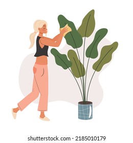 Woman taking care of a plant. Vector concept illustration 