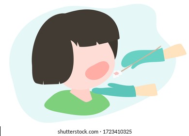 Woman taking Coronavirus (COVID-19) or DNA test by nasal (nose) swab probe. Cartoon Flat Vector Illustration.