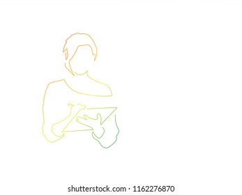 Woman taking notes colored line drawing, vector illustration design. People collection.