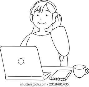 Woman taking an online conference or class Black and white - Powered by Shutterstock - Get 15% off with code: PIKWIZARD15