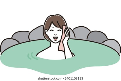 woman taking an open-air bath