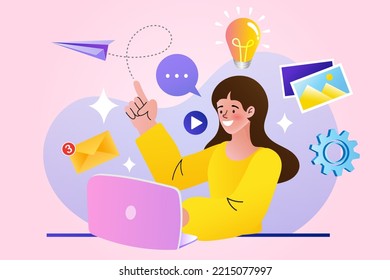 Woman taking part in business activity. Business concept. Online business, key to success, leadership, startup teamwork, collaboration abstract metaphor. Find information for businesses. hotline