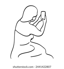 woman taking photo with smartphone illustration vector hand drawn isolated on white background