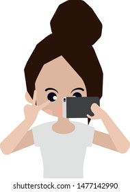 A woman taking a picture of herself on her smartphone is taking a picture of herself.
