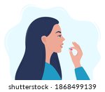 Woman taking a pill in to her mouth. Woman holds a pill in her hand and intends to take it. Medication treatment, pharmacy and medicine, concept vector illustration