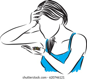 woman taking pills vector illustration