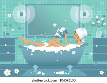 Woman Taking A Relaxing Bubble Bath