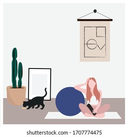 A woman taking a rest after exercise - a concept illustration of weekend, workout, relaxation, lifestyle