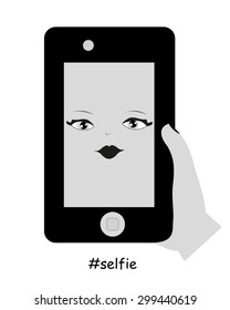 Woman taking self portrait with phone. Selfie vector.