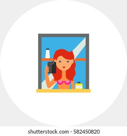 Woman Taking Selfie in Mirror Icon