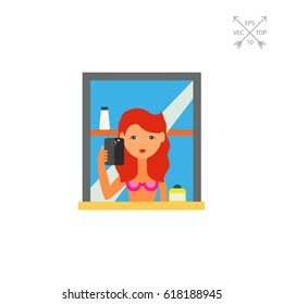 Woman Taking Selfie in Mirror Icon