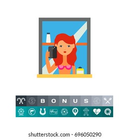 Woman Taking Selfie in Mirror Icon