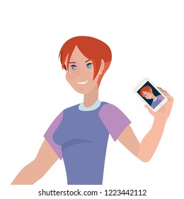 woman taking a selfie with the mobile